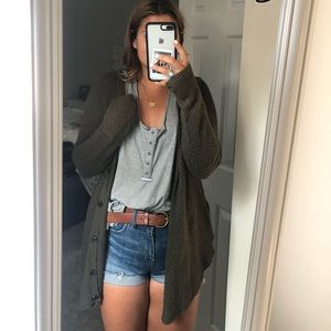 Olive Green Knit Cardigan